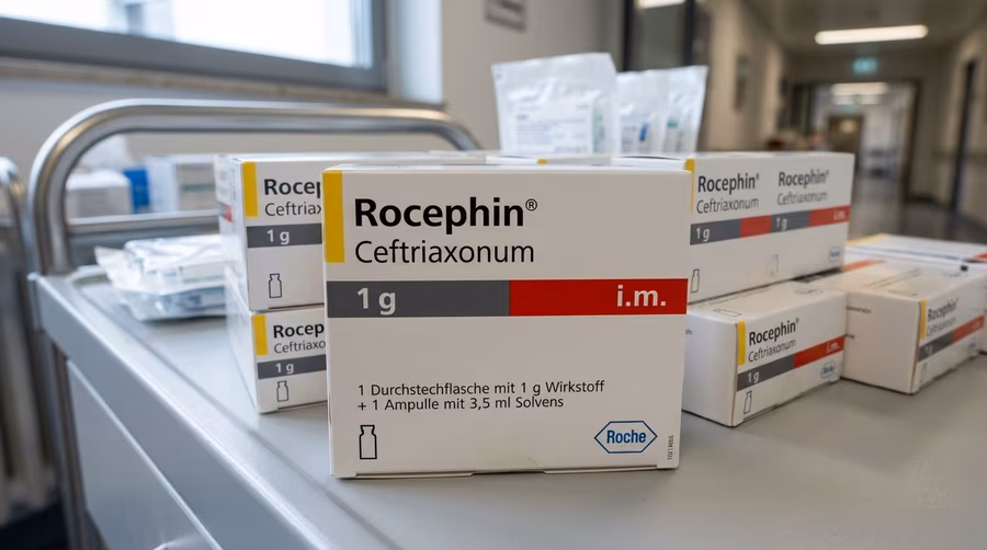 Boxes of Rocephin (ceftriaxone) antibiotic, one of the most overused medicines in Afghanistan