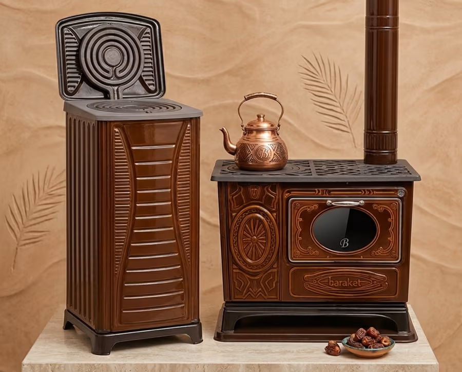 Two cast iron bukhari stoves side by side