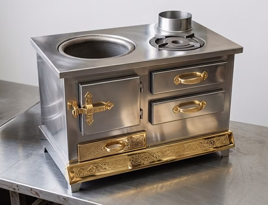 A sheet steel chari stove made from galvanized sheet steel