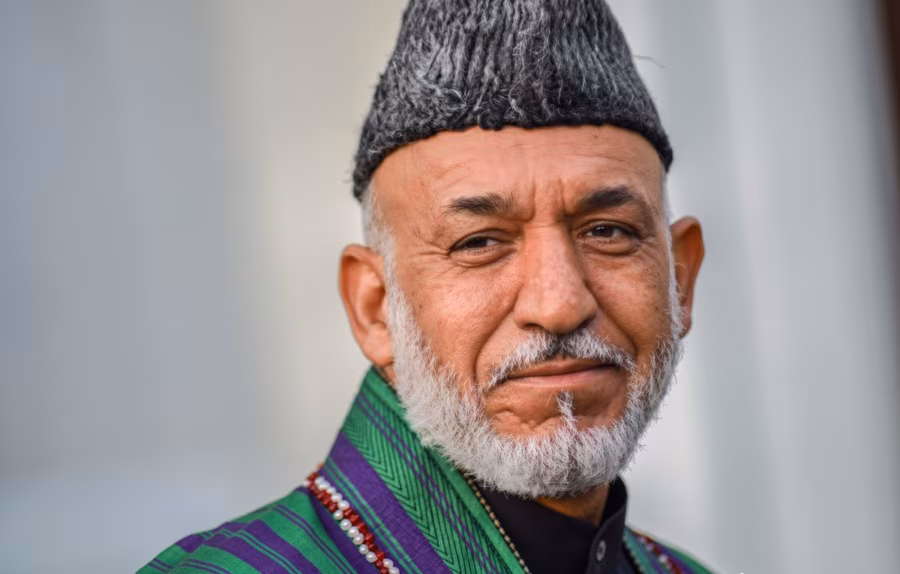 Hamid Karzai wearing a grey karakul hat