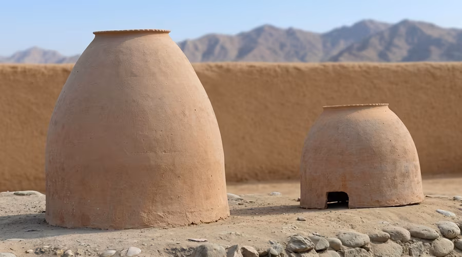 A pair of clay tandoor ovens, one much bigger than the other