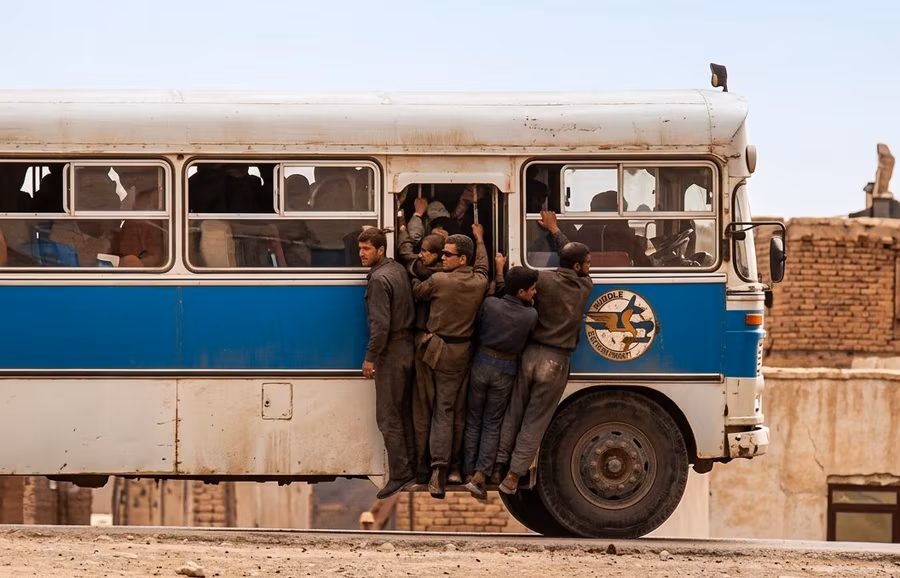 An over-crowded Milli Bus in Afghanistan