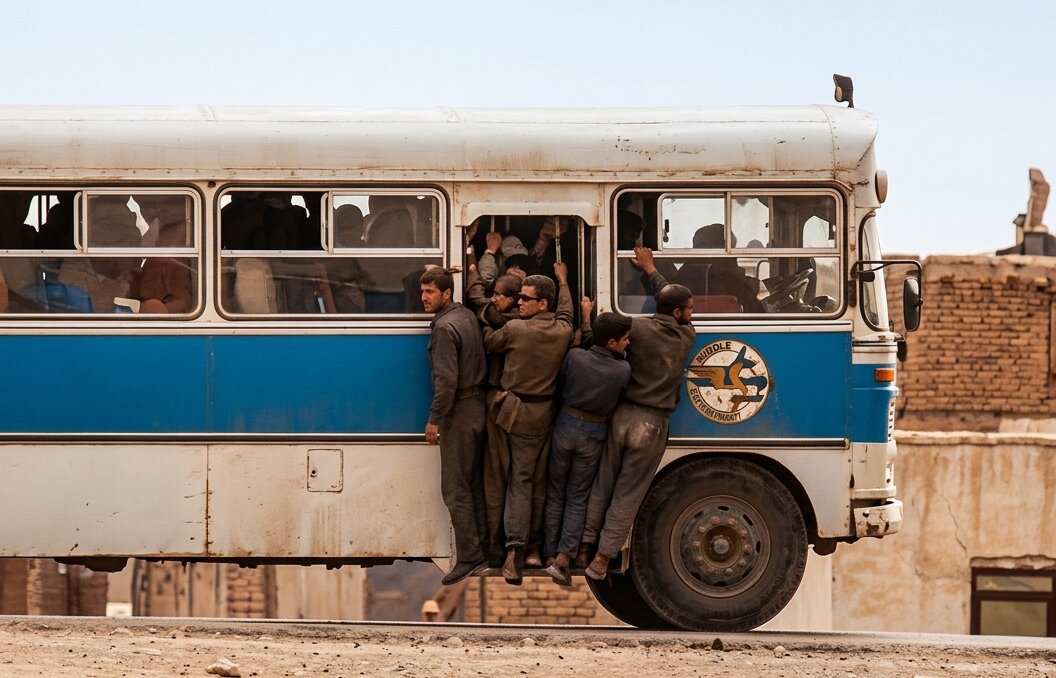 An over-crowded Milli Bus in Afghanistan